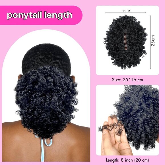 Afro Kinky Curl Ponytail Synthetic Hair Clip-In Messy Bun Black Women Style main image 7